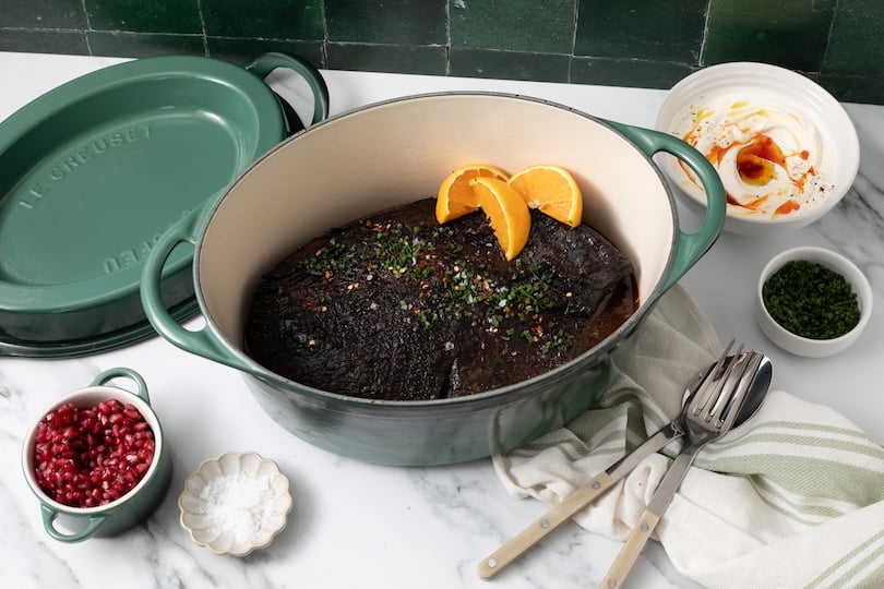 Holiday Brisket with Pomegranate Glaze and Winter Herbs